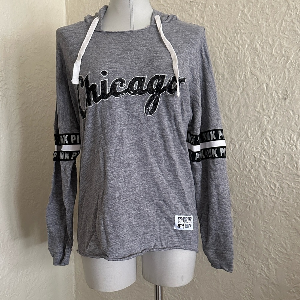 Victoriaās Secret Pink MLB Chicago White Sox Sequin Bling Hoodie Sweatshirt XS